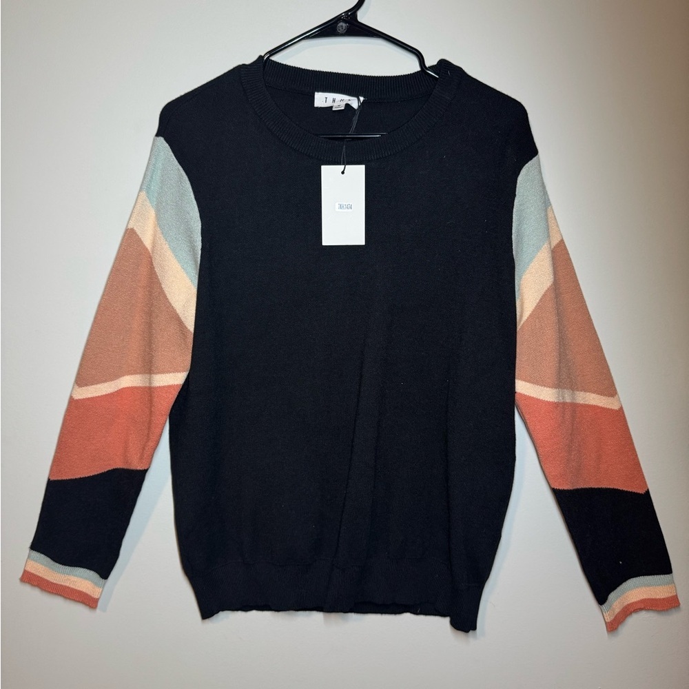 THML Color Block Sleeve Sweater Black Multi Size … - image 1